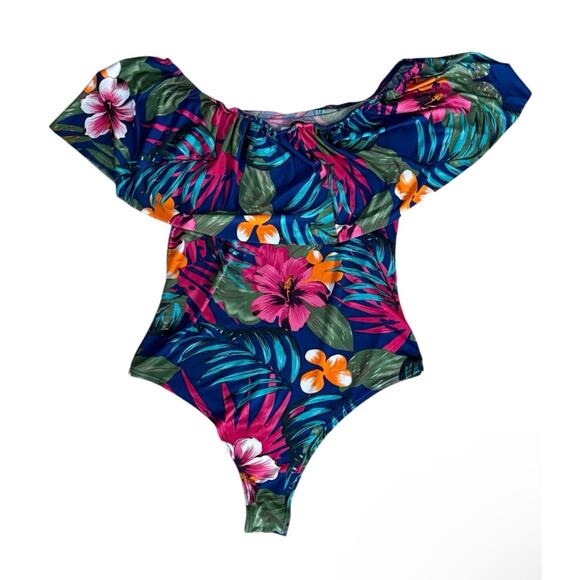 Fashion Nova Floral Multicolor Women Off The Shoulder Bodysuit M Stretchy - Picture 2 of 5